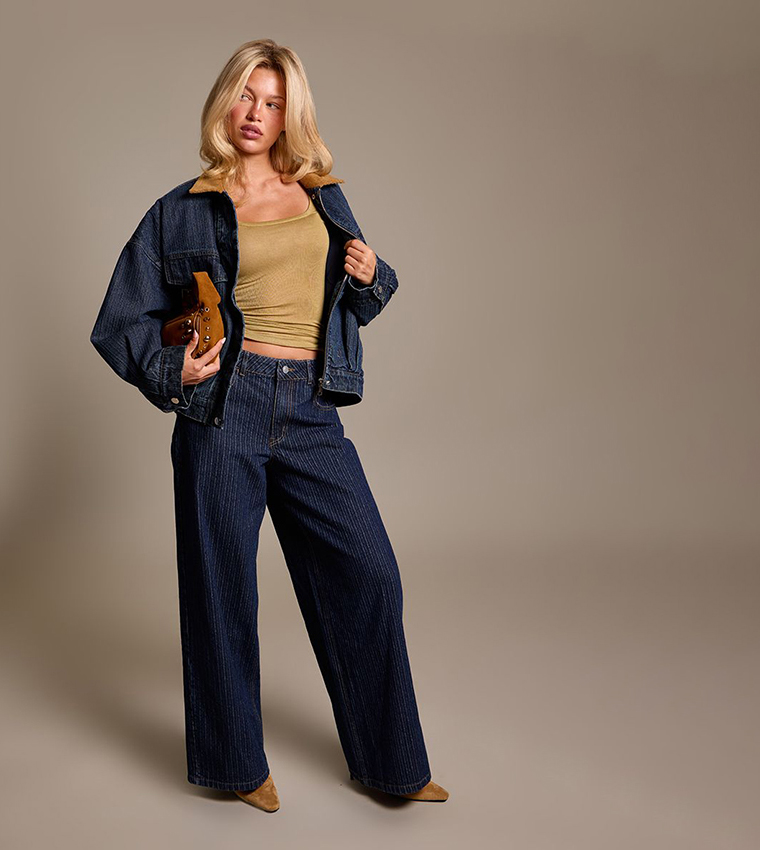 Contrast Collar Padded Denim Jacket