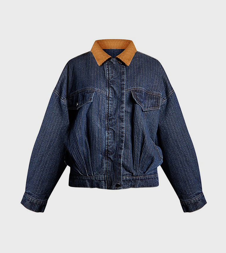 Contrast Collar Padded Denim Jacket