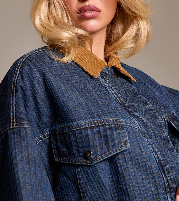 Contrast Collar Padded Denim Jacket