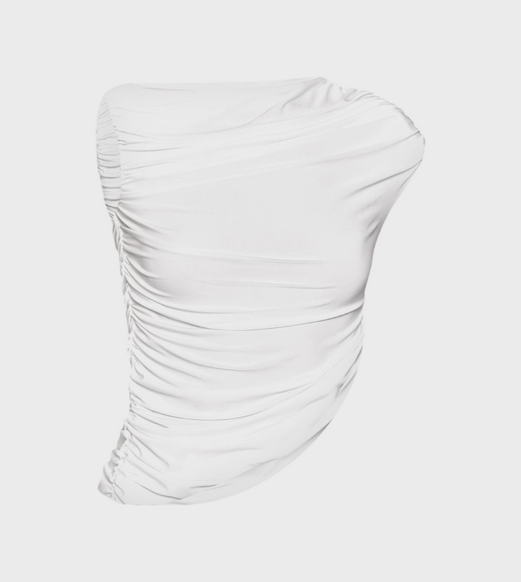 Solid Ruched Boat Neck Top
