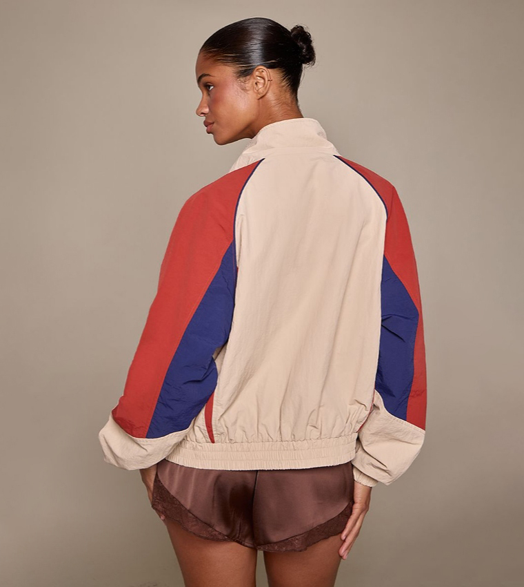 Contrast Panel Zippered Windbreaker