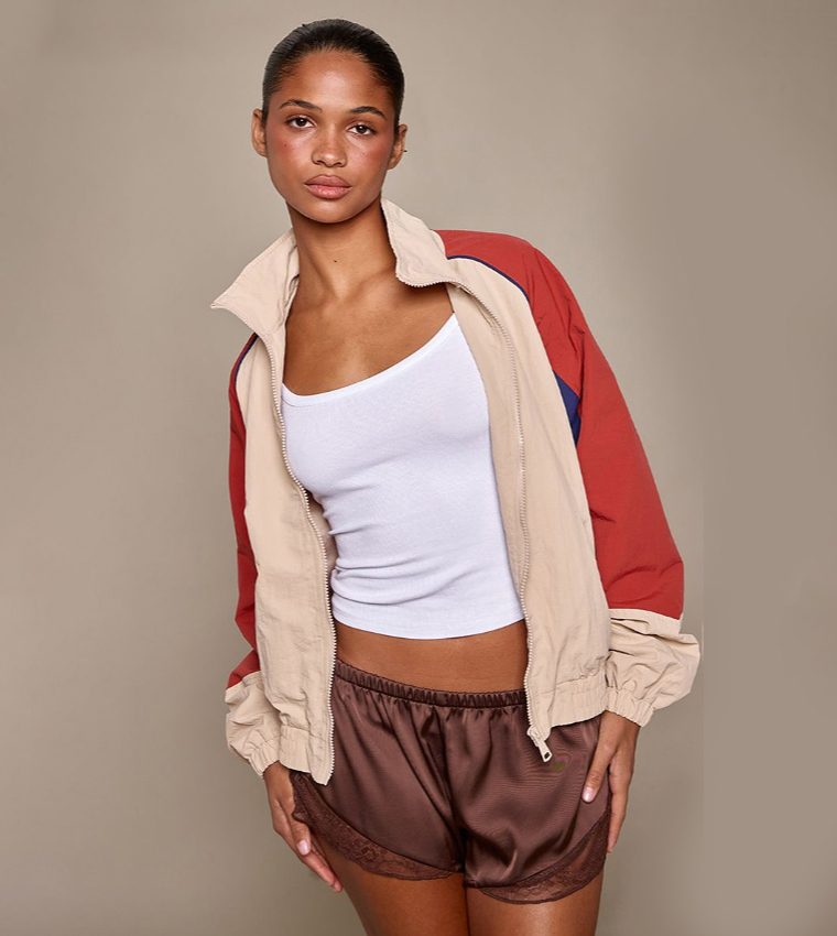 Contrast Panel Zippered Windbreaker