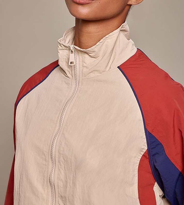 Contrast Panel Zippered Windbreaker
