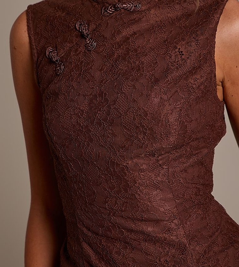 Lace Interest Button Sleeveless Top