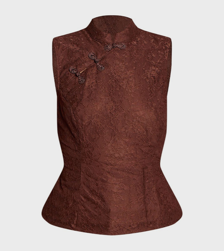 Lace Interest Button Sleeveless Top