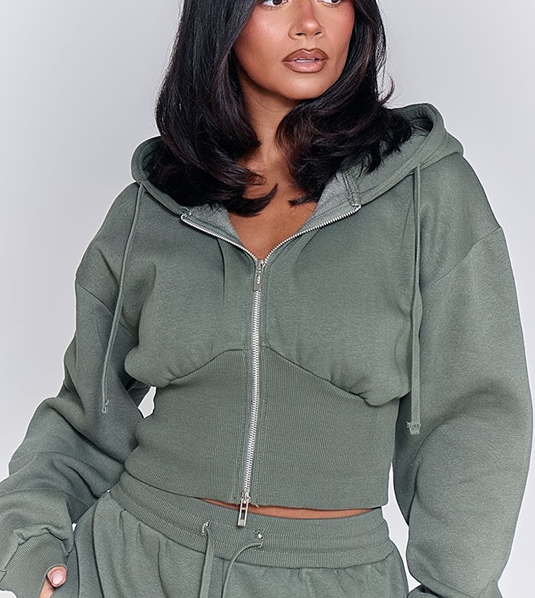 Shape Zip Front Cinched Waist Hooded Jacket