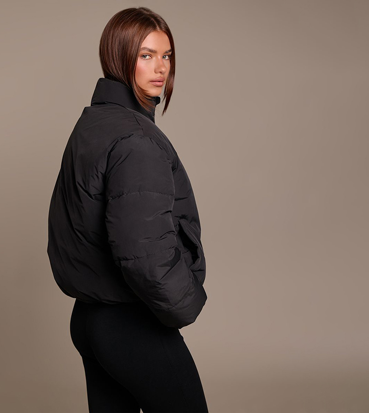 Solid Funnel Neck Puffer Jacket
