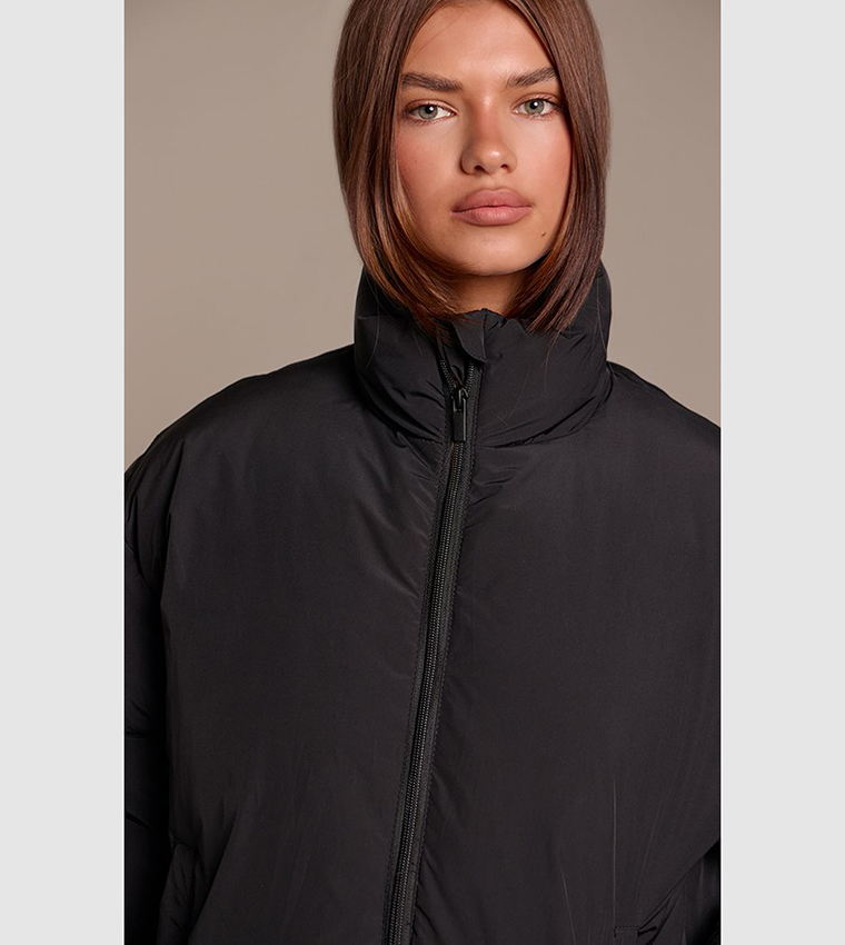 Solid Funnel Neck Puffer Jacket