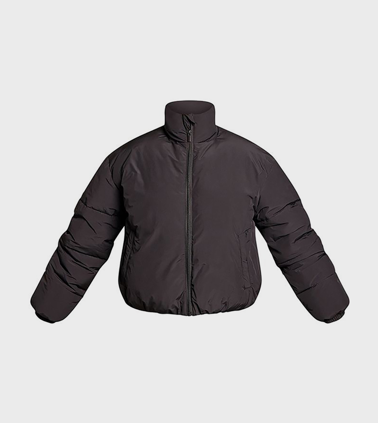 Solid Funnel Neck Puffer Jacket