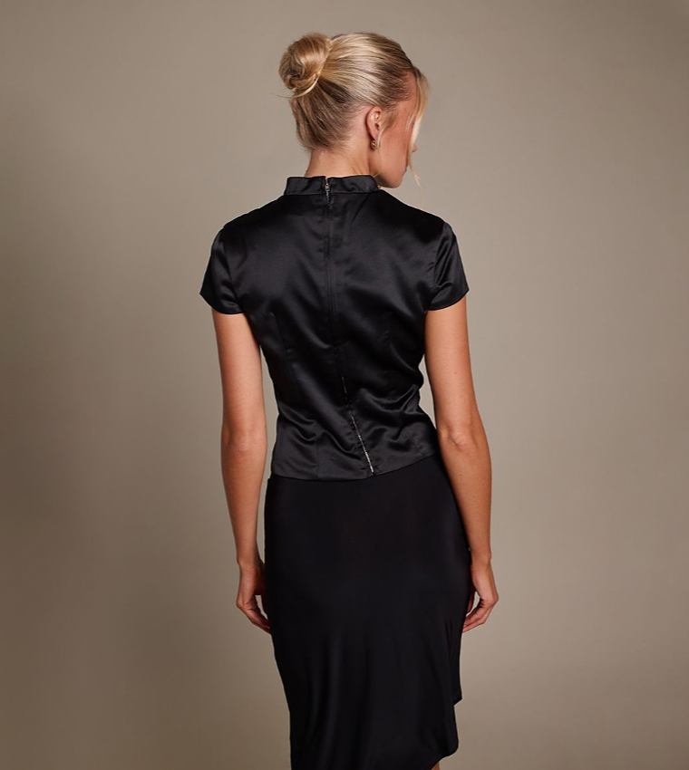 Solid Satin Short Sleeves Crop Top
