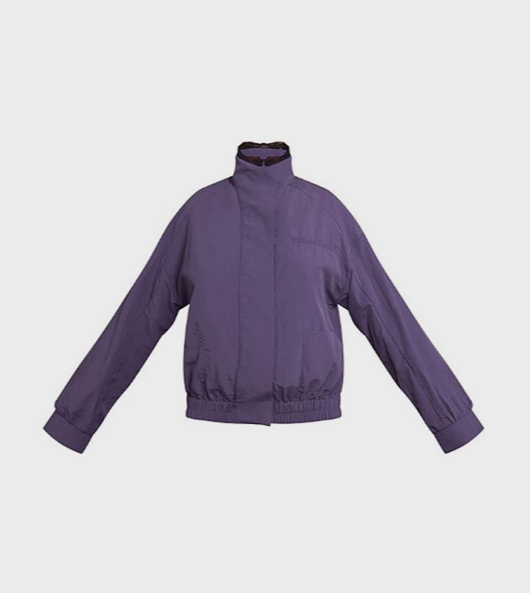 Nylon Funnel Neck Windbreaker Jacket
