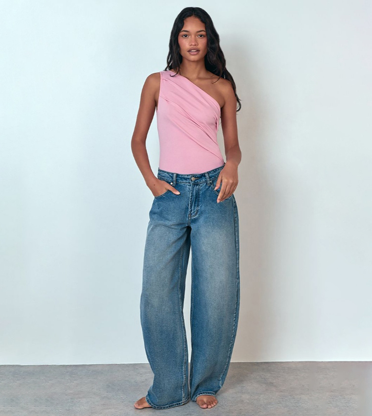 Soft Cotton Asymmetric Bodysuit Top