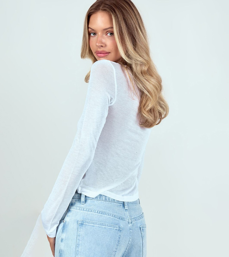 Sheer Soft Touch Button Up Long Sleeves Top