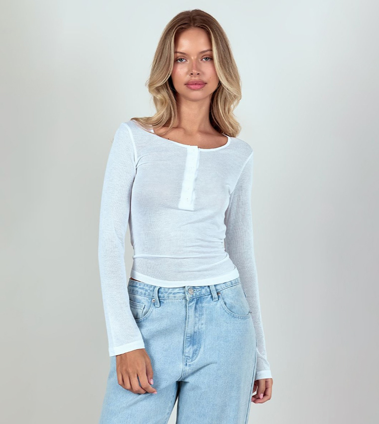 Sheer Soft Touch Button Up Long Sleeves Top