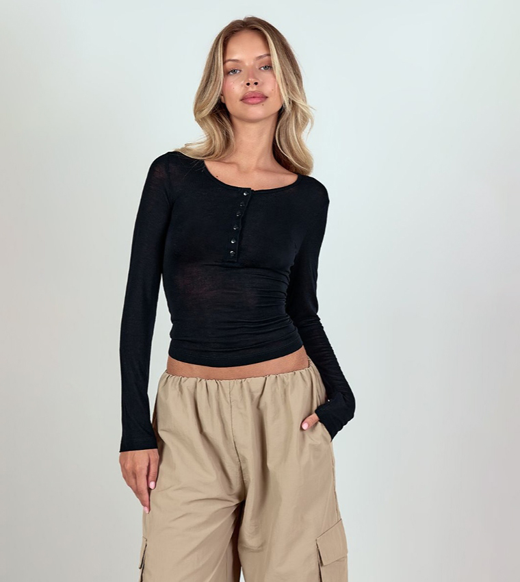 Sheer Soft Touch Button Up Long Sleeves Top