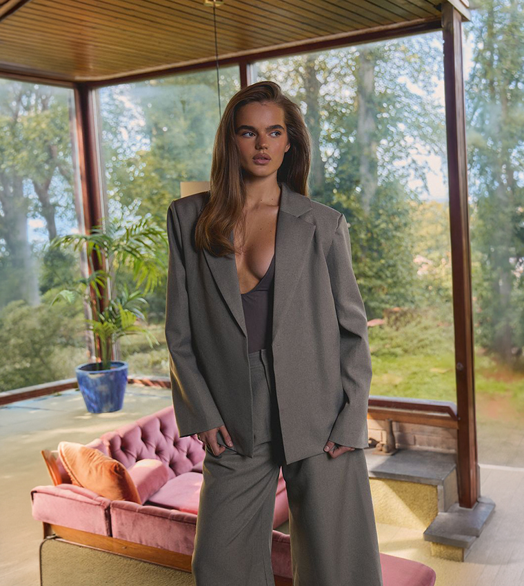 Tailored Herringbone Oversized Blazer