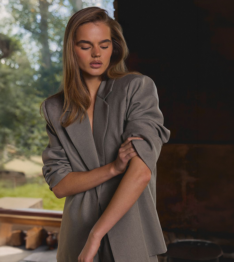 Tailored Herringbone Oversized Blazer