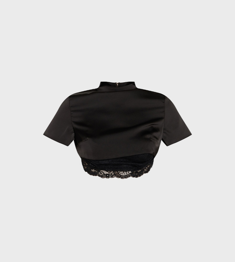 Structured Satin High Neck Crop Top