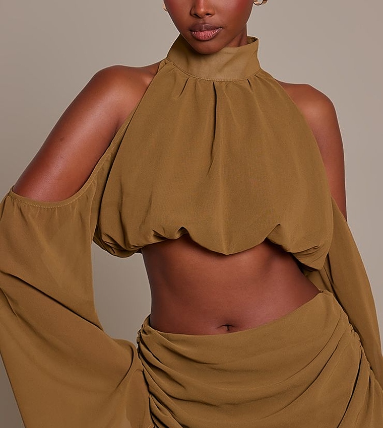 Chiffon Cold Shoulder Crop Top