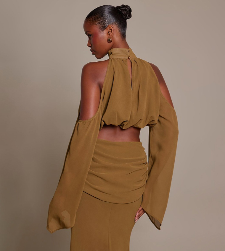 Chiffon Cold Shoulder Crop Top