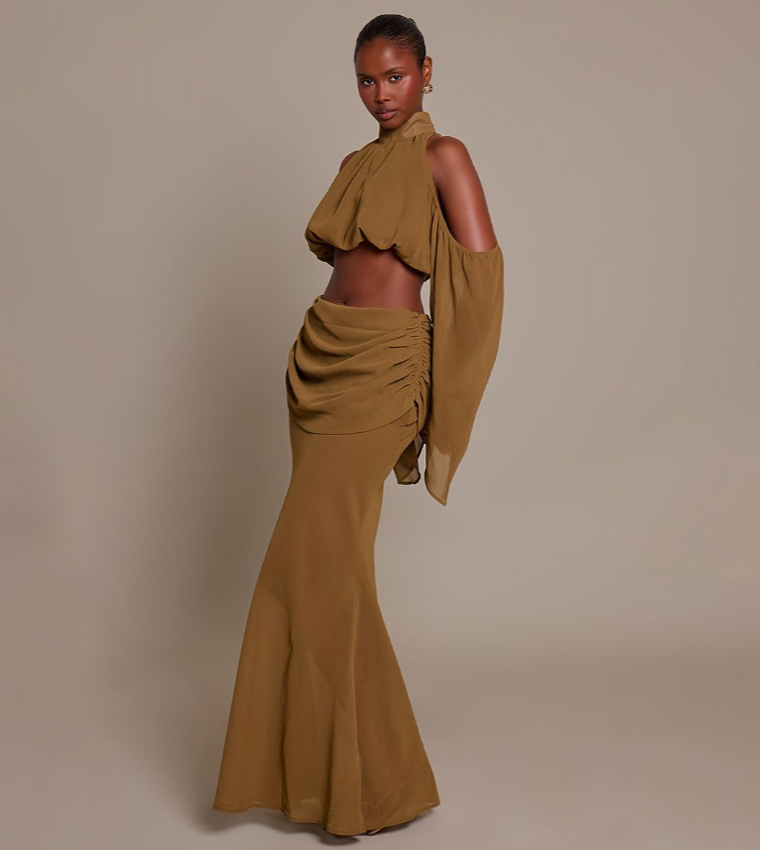 Chiffon Cold Shoulder Crop Top