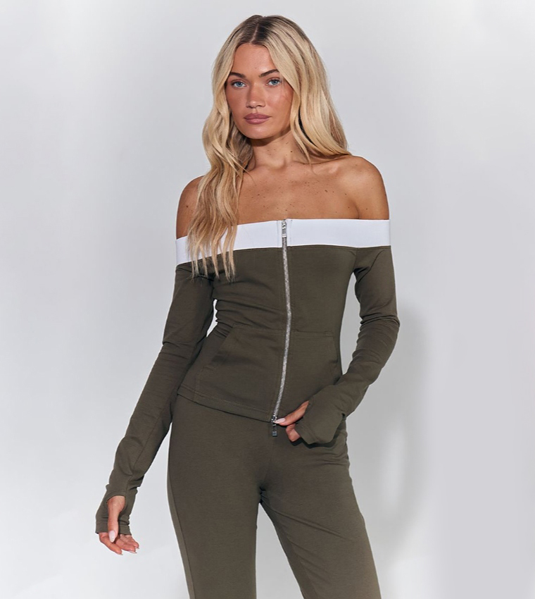 Long Sleeves Binding Bardot Top