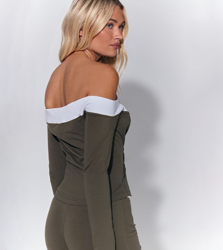 Long Sleeves Binding Bardot Top