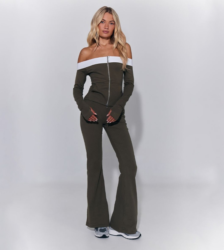 Long Sleeves Binding Bardot Top