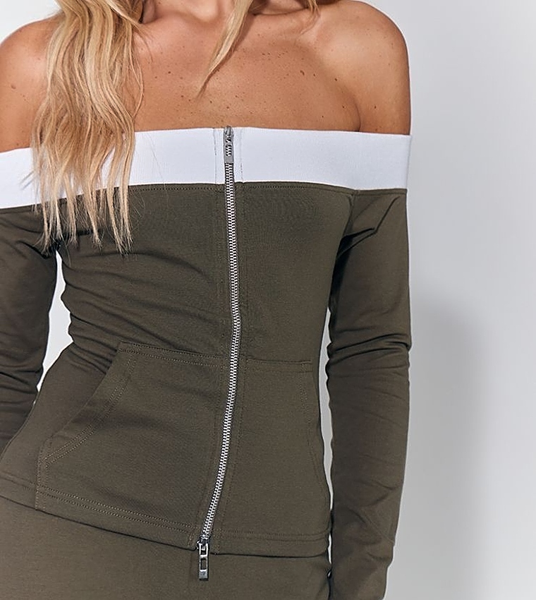 Long Sleeves Binding Bardot Top