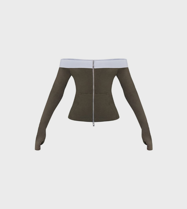 Long Sleeves Binding Bardot Top