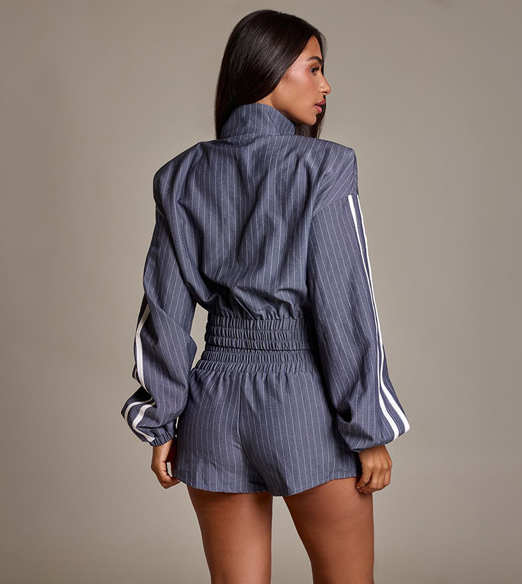 Petite Pinstripe Elasticated Hem Zip-Up Jacket