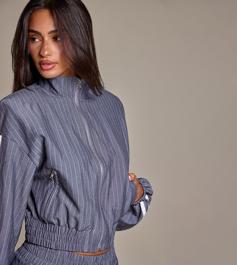 Petite Pinstripe Elasticated Hem Zip-Up Jacket