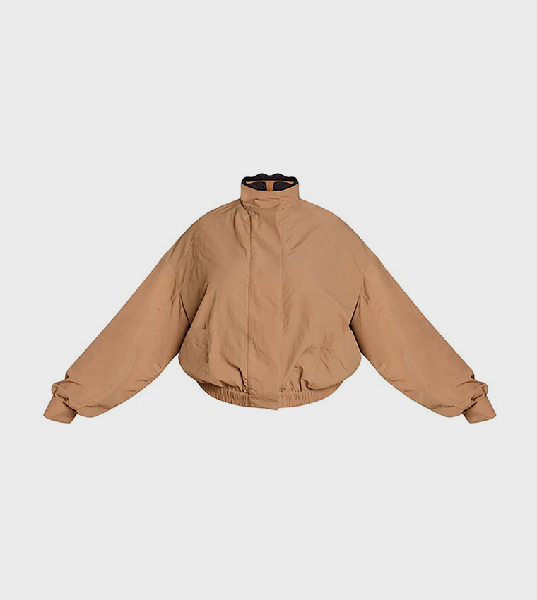 Curve Nylon Funnel Neck Windbreaker Jacket