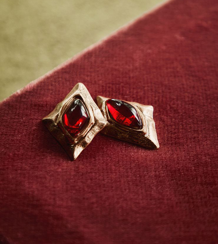 Textured Ruby Resin Statement Earrings