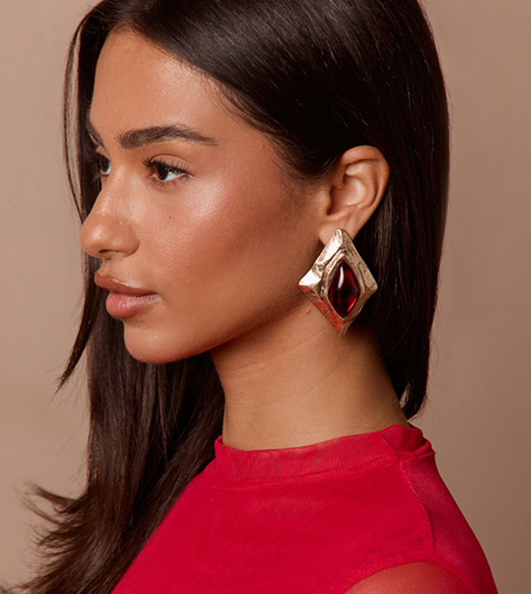 Textured Ruby Resin Statement Earrings