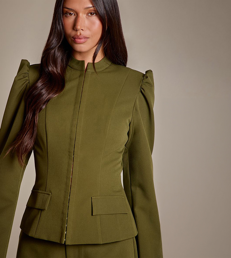 Deep Puff Sleeves Hook and Eye Jacket