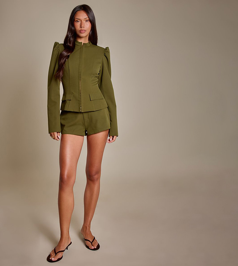 Deep Puff Sleeves Hook and Eye Jacket