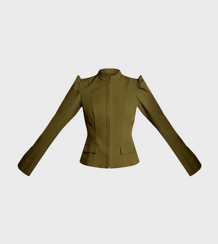 Deep Puff Sleeves Hook and Eye Jacket