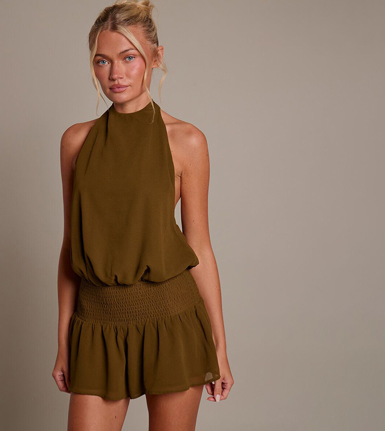 Deep Black Chiffon Halterneck Playsuit
