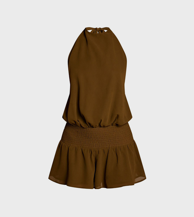 Deep Black Chiffon Halterneck Playsuit