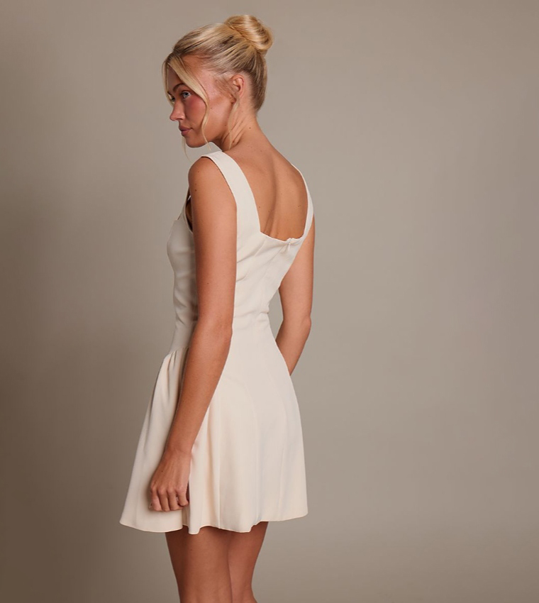 Solid Hip Pleated Shift Mini Dress