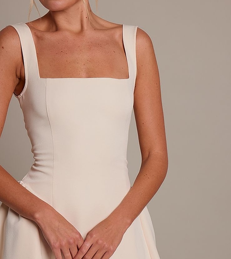 Solid Hip Pleated Shift Mini Dress