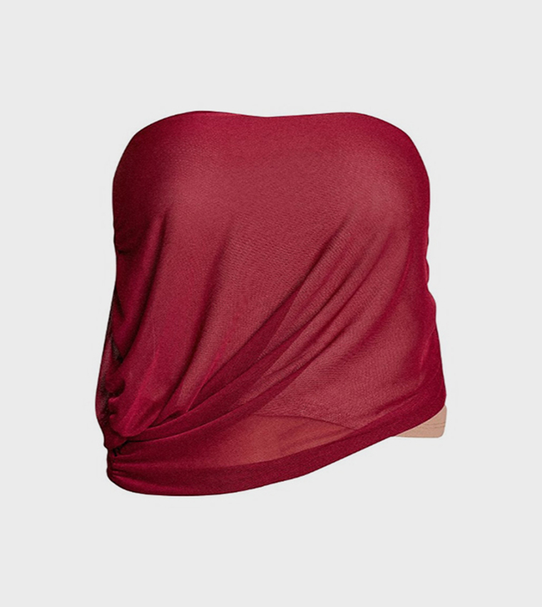 PrettyLittleThing  Cropped Tops - Burgundy Cropped Tops