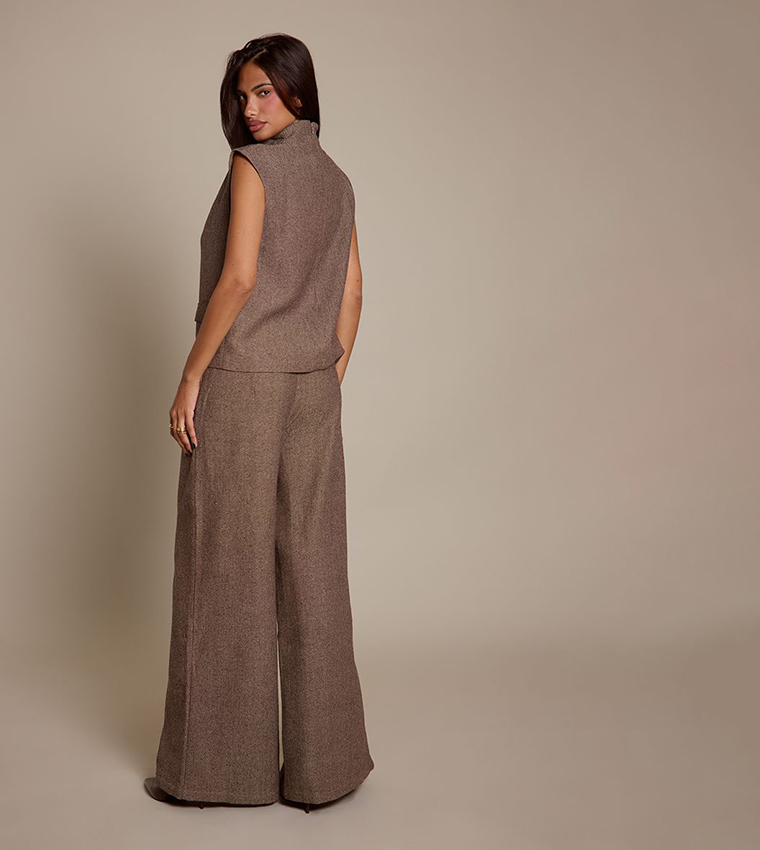Herringbone Patterned Wide Leg Trousers