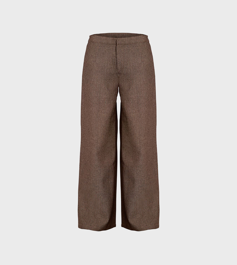 Herringbone Patterned Wide Leg Trousers