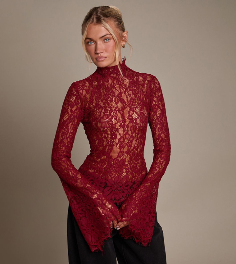 High Neck Flared Long Sleeves Top