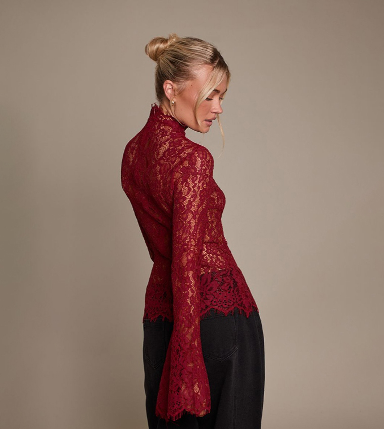High Neck Flared Long Sleeves Top