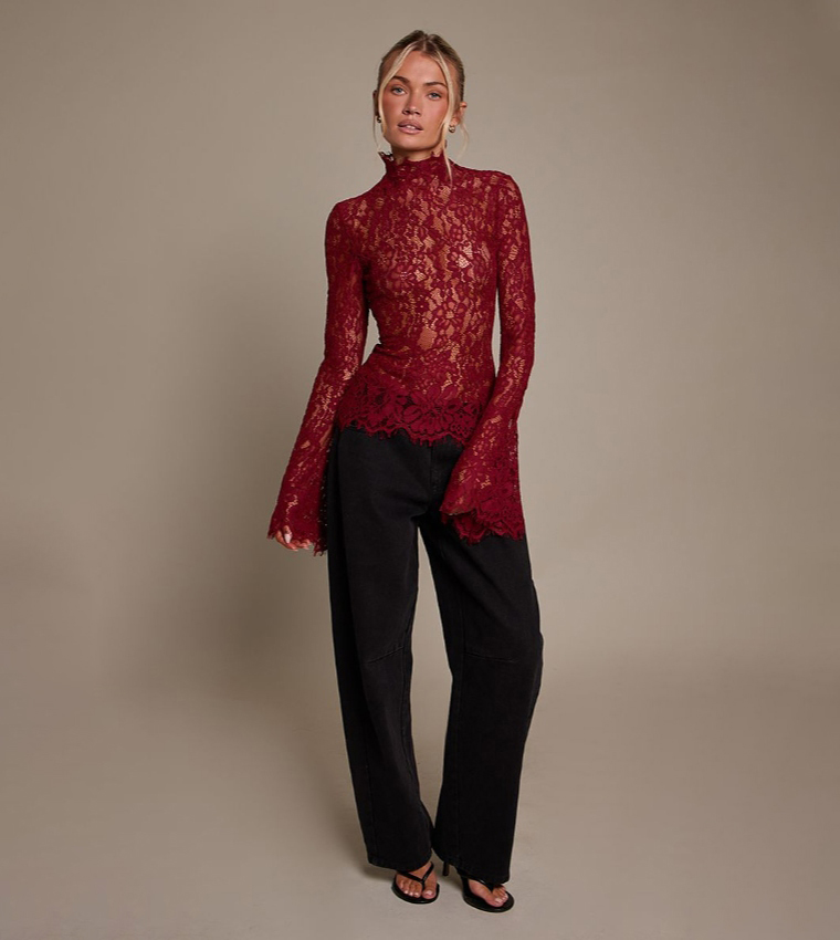High Neck Flared Long Sleeves Top