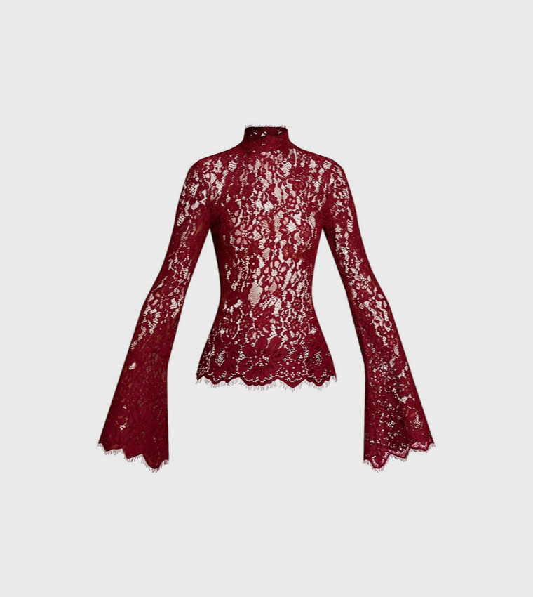 High Neck Flared Long Sleeves Top