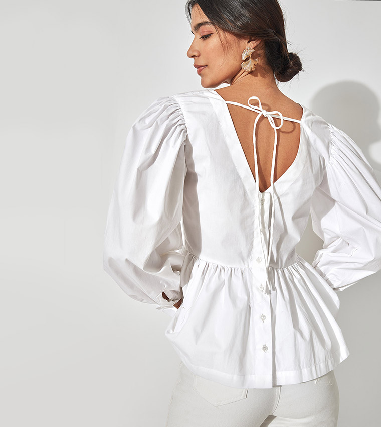 Solid V-Neck Peplum Top